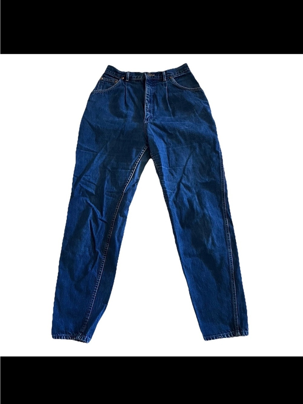 Vintage Lee Mom Jean Made In USA High Waist Pleated Tapered Leg Blue 80s Size 14